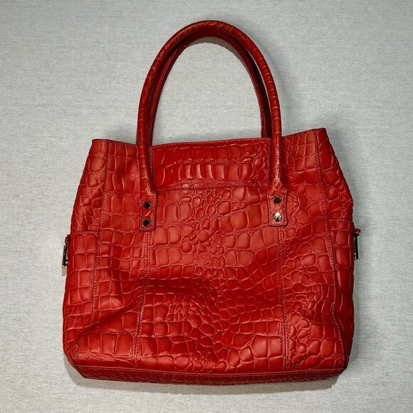 Ted Baker Crocodile Bag in Coral Pink, Adorable French Bull Dog Lining, Pockets - Picture 1 of 6